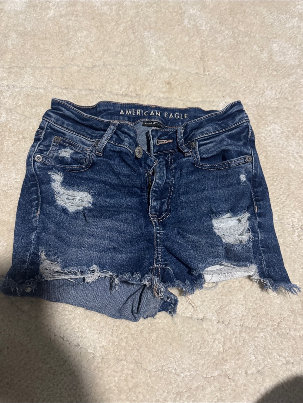 American Eagle Outfitters Dark Blue Distressed Cutoff Denim Shorts